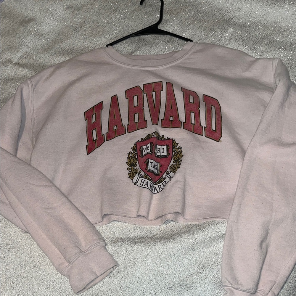 Light Pink Harvard Cropped Crew Sweatshirt